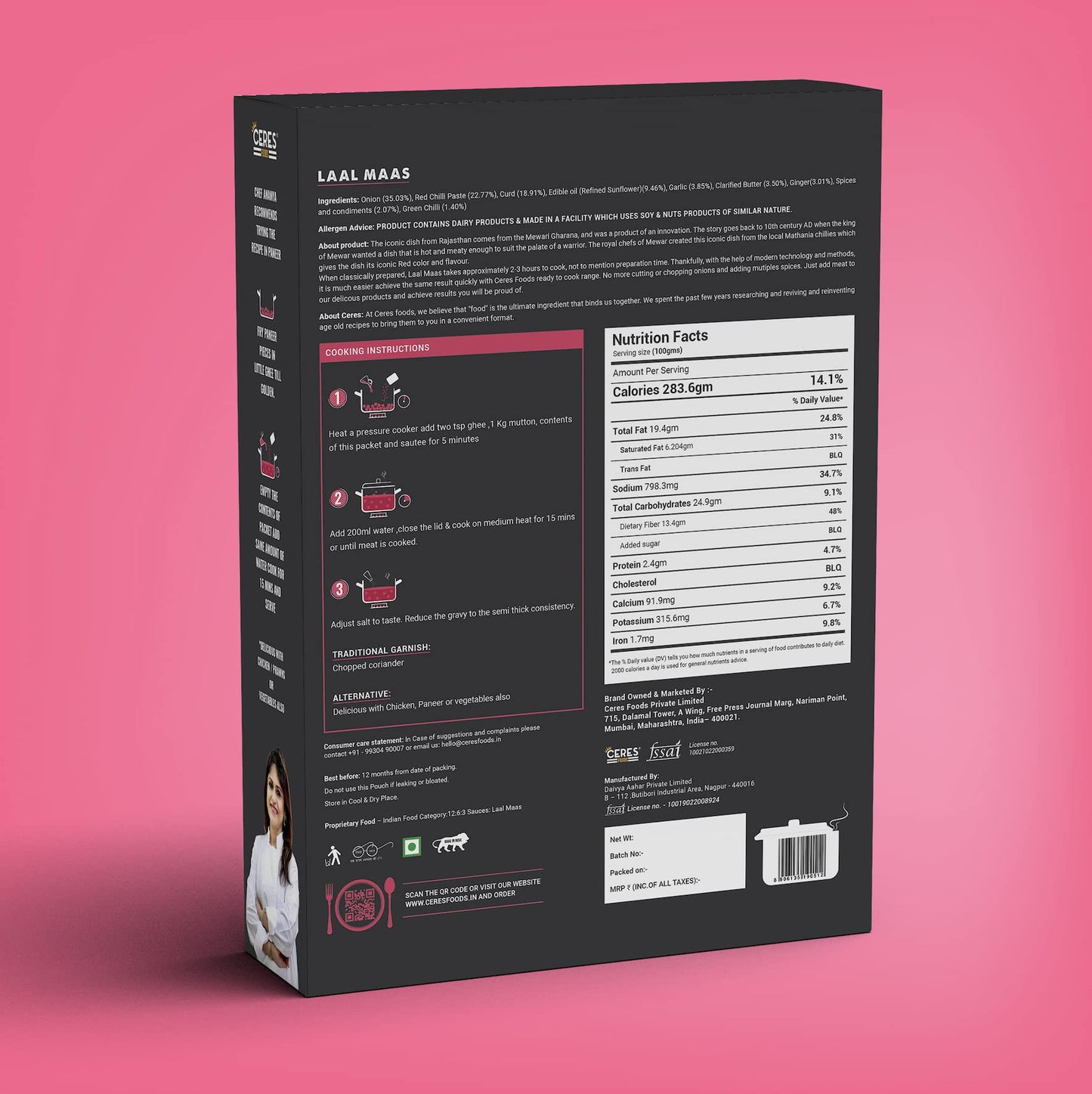 Ceres Foods Rajasthani Laal Maas Instant Liquid Masala | 3 steps Recipe | Laal Maas Gravy | Ready in 15 Mins | Serves 4 | No Preservatives | 200g | Just add Mutton