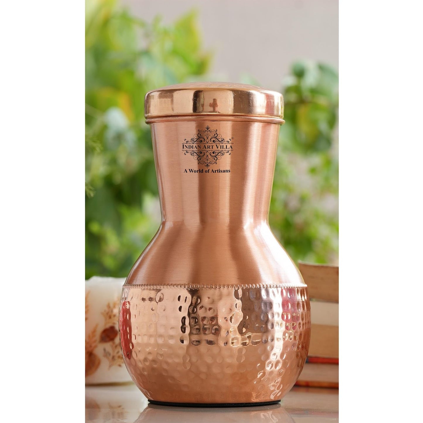 INDIAN ART VILLA Pure Copper Bedroom Water Bottle with Inbuilt Glass, A- image 8