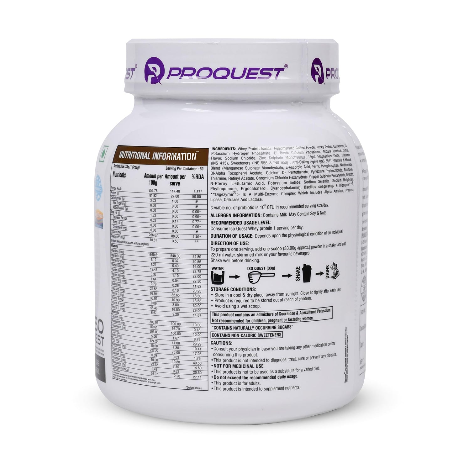 ProQuest Iso Quest Whey Protein Isolate (Café Brazil, 1KG / 2.2 lb / 30- image 8
