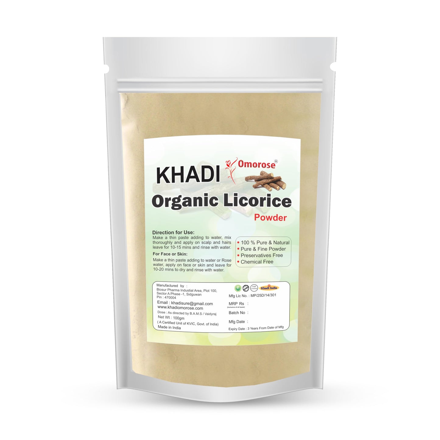 Khadi Omorose Licorice Powder (Mulethi) For Face And Skin-100 Grams- image 3