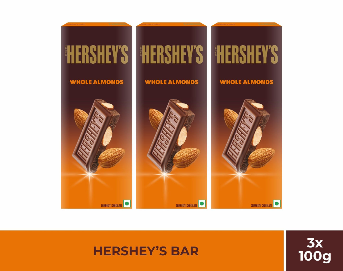 Hershey's Whole Almonds Chocolate Bar, 100g (Pack of 3)- image 5