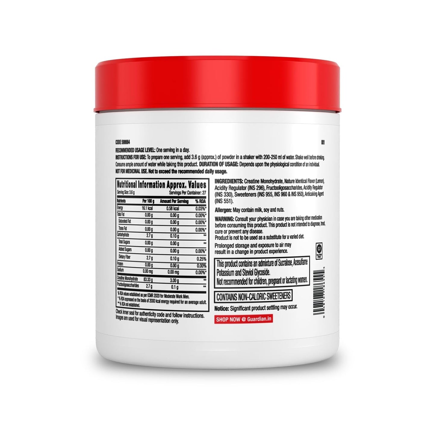 GNC Pro Performance Creatine Monohydrate - 3000mg Creatine Per Scoop | Micronized for Faster Absorption | Boosts Energy, Muscle Volume & Performance | Gluten-Free | Lemon | 100gm