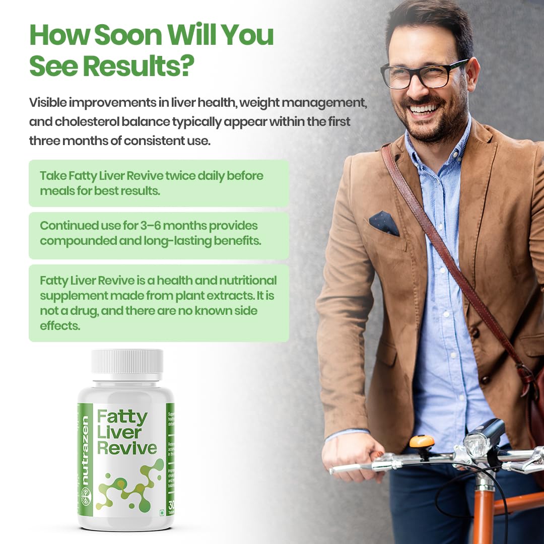 Nutrazen Fatty Liver Revive Supplement - 30 Tablets | Milk Thistle, Berberine, Choline & Dandelion Root for Liver Health & Supports Detoxification | Fat Reduction, Metabolic Balance & Digestion
