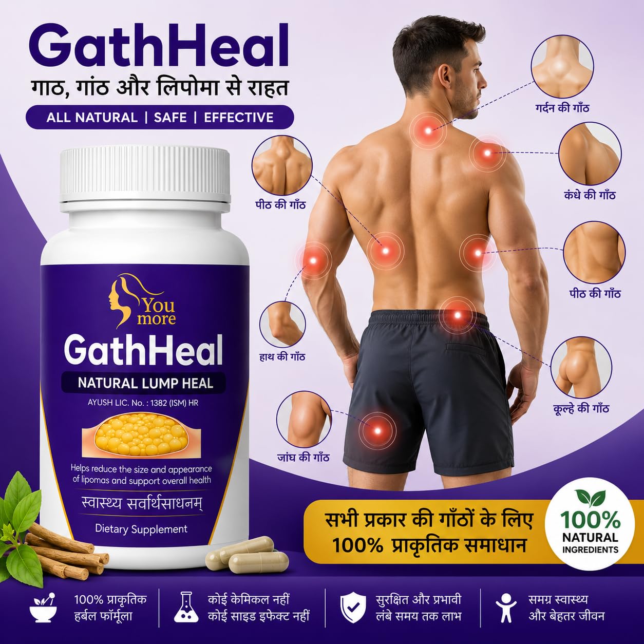 GathHeal Natural Lump Heal Supplement | Ayurvedic Herbal Wellness Formula for Overall Health Support | Premium Herbal Dietary Supplement | (Pack Of 60 Capsules)