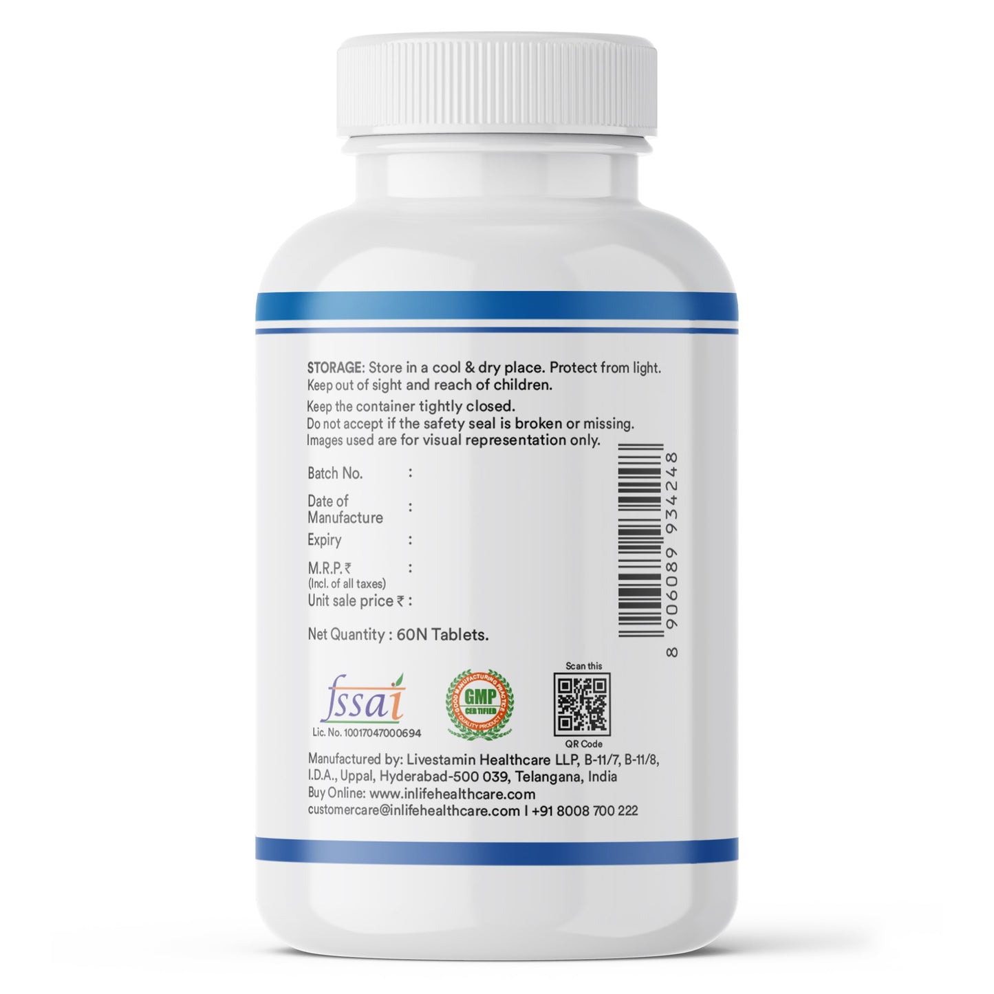 INLIFE Magnesium Complex 2000mg, 5x Salts Glycinate L-Threonate Citrate, Zinc Vitamin C D3 B12, Muscle Nerve & Energy, 60 Tablets (Pack of 1)