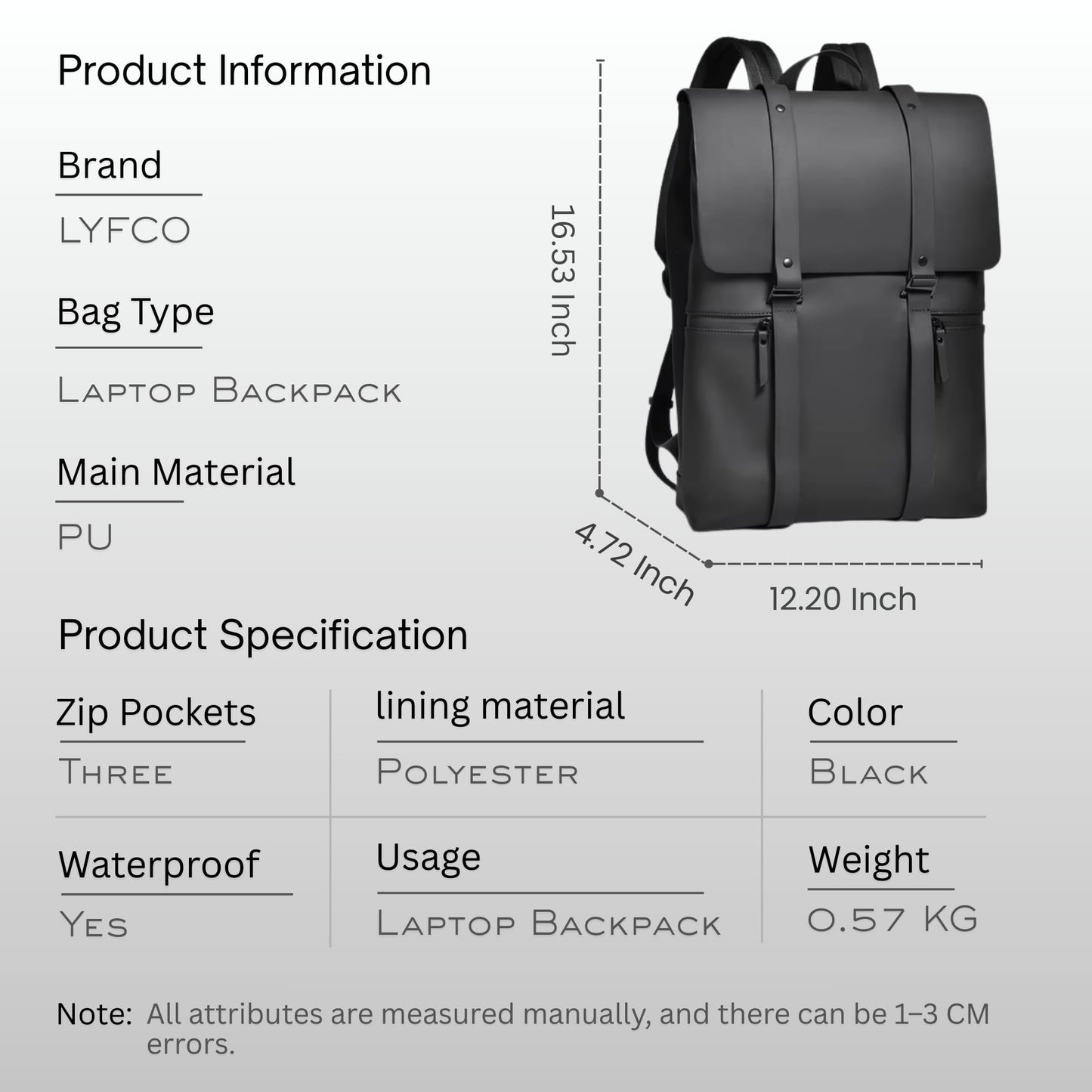 LYFCO Laptop Backpack For Men & Women, 14 Inch, Black