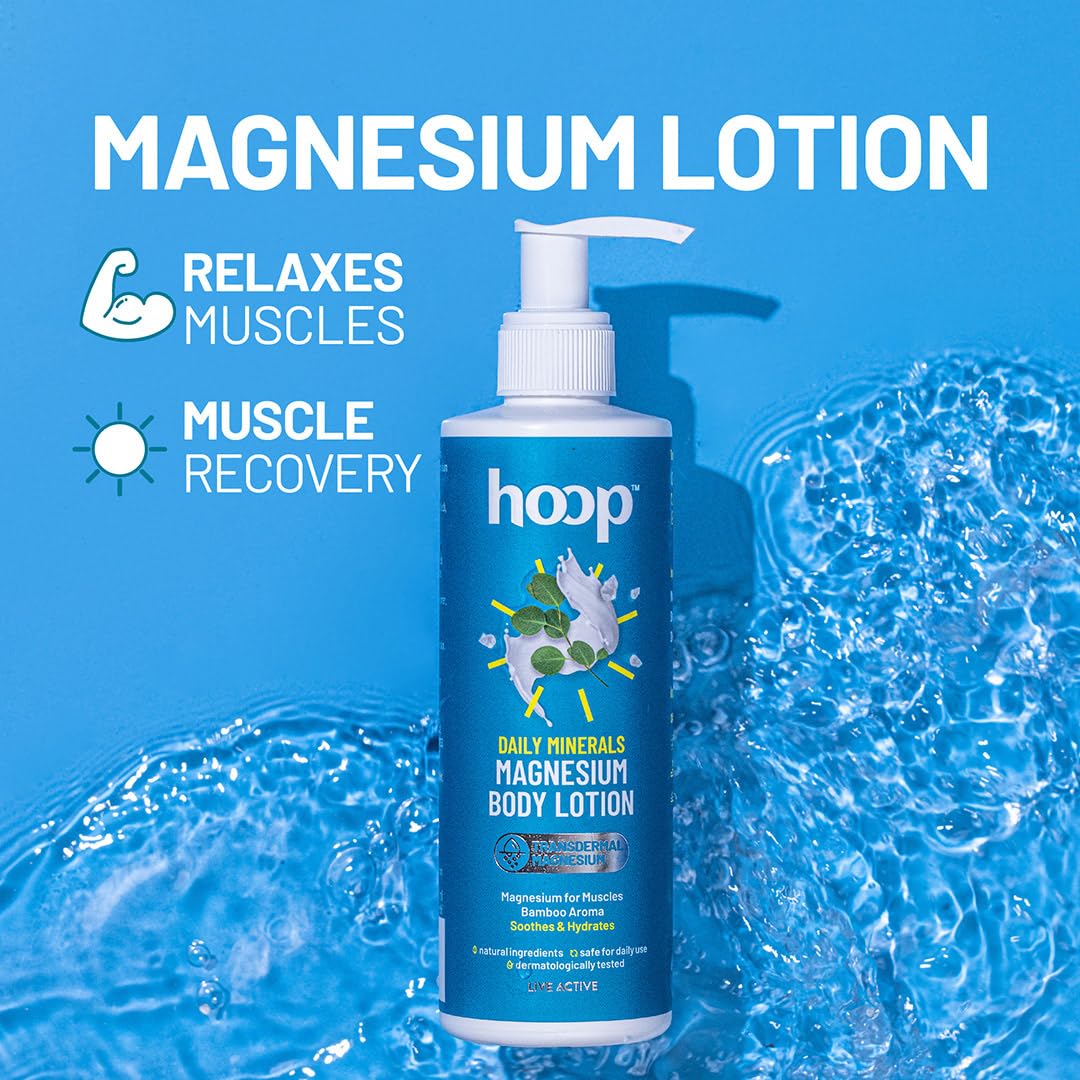 hoop Magnesium Body Lotion | Topical Magnesium Chloride Supplement for Muscle Recovery | Magnesium Oil helps Relax Muscles, Recover from Spasms, Cramps, Fitness & Sports | 250 ml