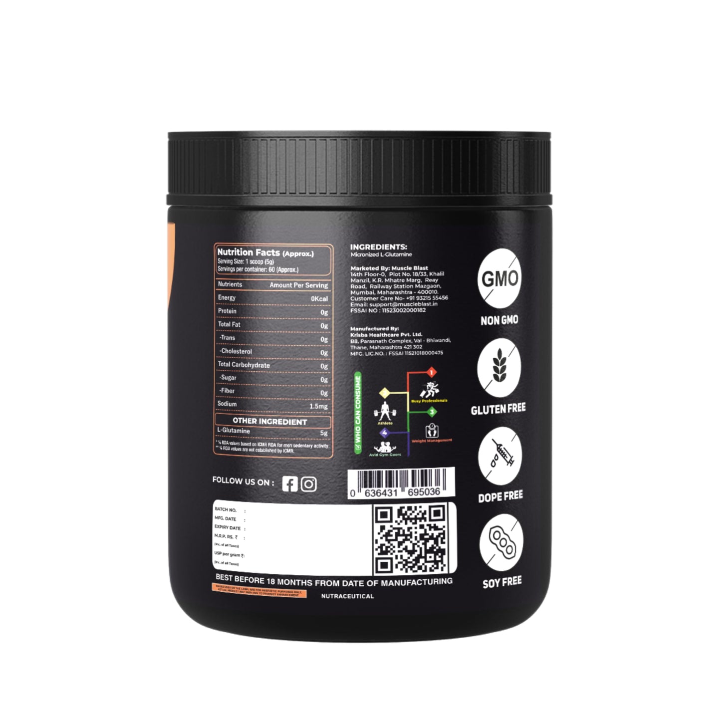 MUSCLE BLAST Micronized Glutamine Powder – 60 Servings