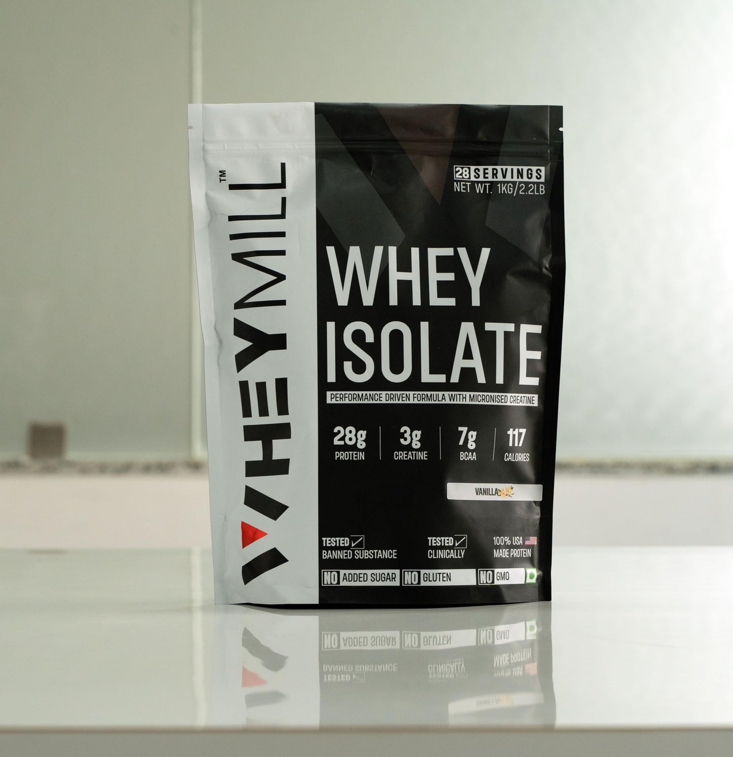 WHEYMILL 100% Whey Protein Isolate|28G Protein, 3G Creatine, 7G Bcaa|Easy Mixing, Low Carbs Whey Protein Isolate Supplement Powder With Creatine For Men, Women & Athletes (1 Kg|28 Servings|Vanilla)