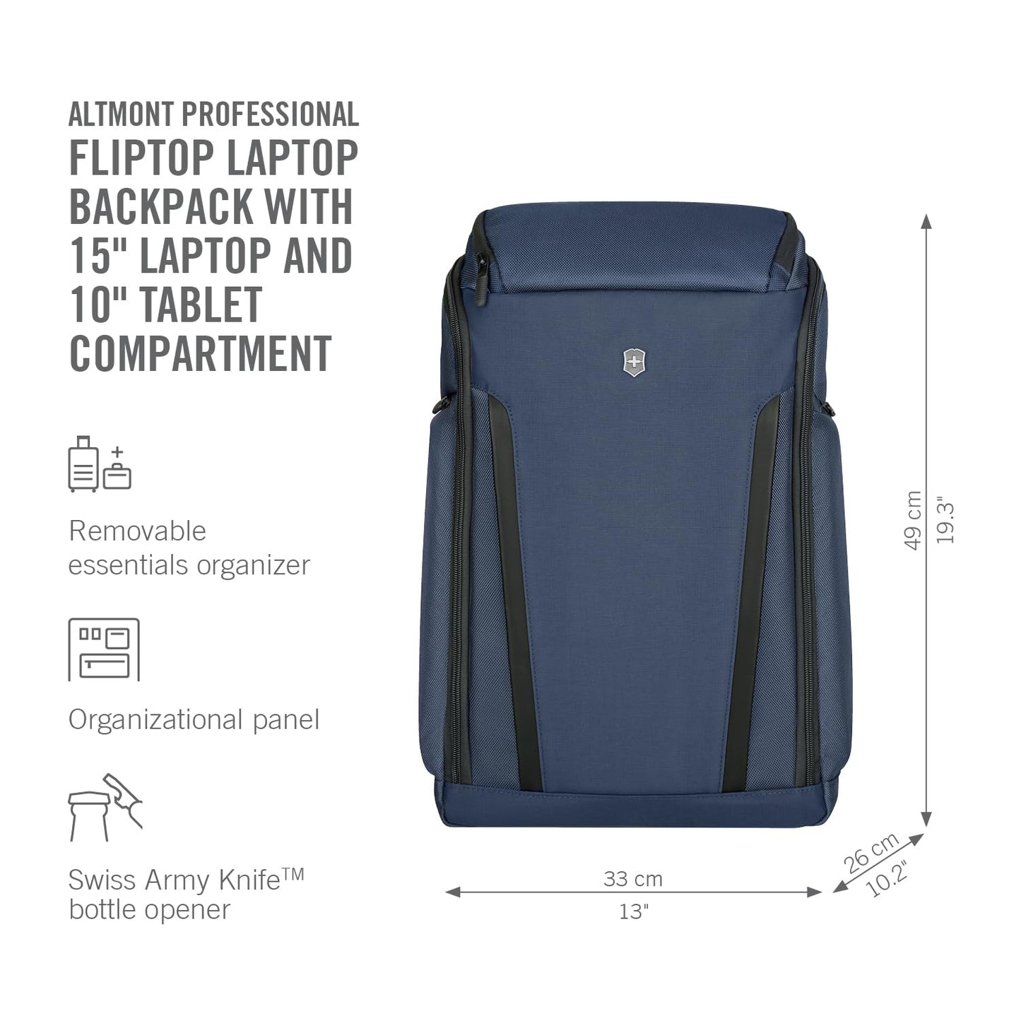 Victorinox Swiss Designed Backpack, Altmont Professional Fliptop Laptop Backpack, Navy Blue, Dedicated Laptop and Tablet Compartment, Business Travel Office Bag For Men, 26 Litres, (653287)