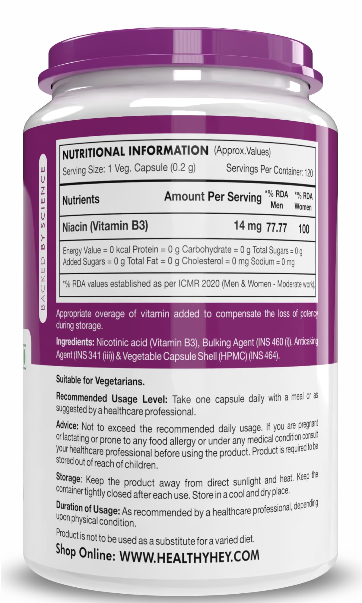 HealthyHey Nutrition Niacin Vitamin B3 120 Veg. Capsules- image 6