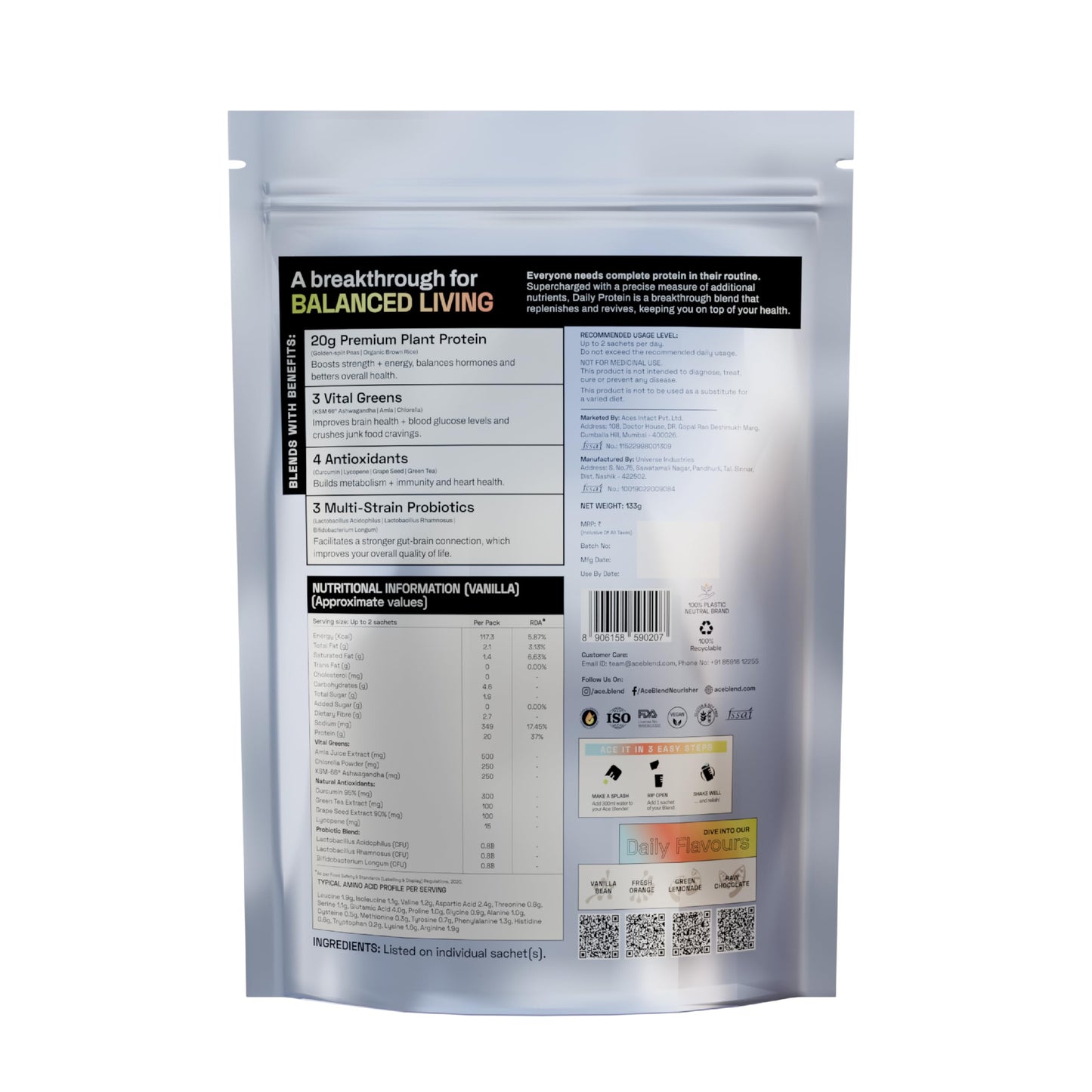 Ace Blend DAILY 20G Complete Plant Protein | 4 Servings | Unisex- image 7