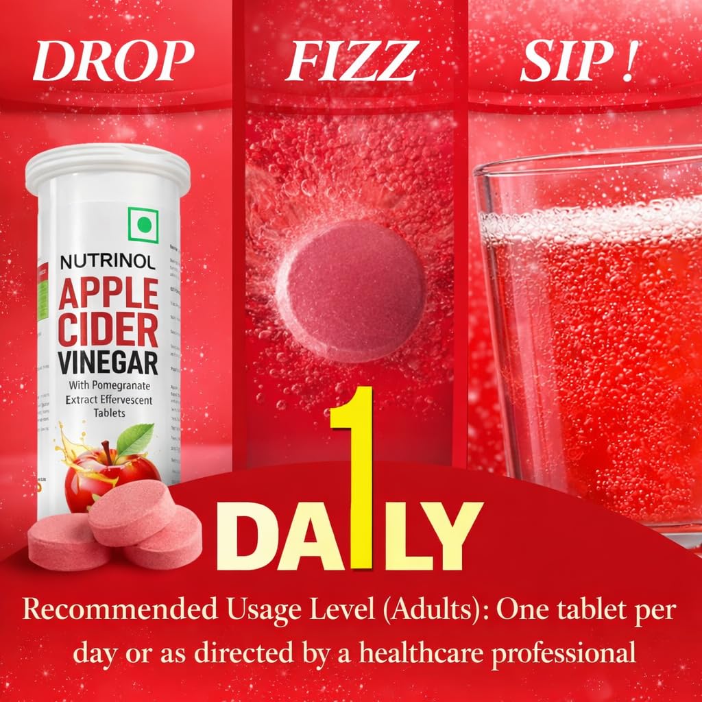 Knoll Healthcare Nutrinol Apple Cider Vinegar (ACV) Effervescent Tablets 500mg | Metabolism Booster & Appetite Control Support Vitamin B6 & B12 No Added Sugar | For Men & Women | 15 Tablets