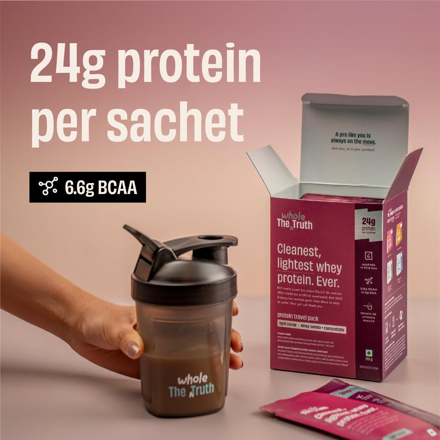 The Whole Truth Whey Protein Isolate+Concentrate | Light Cocoa 210g (Pa- image 9