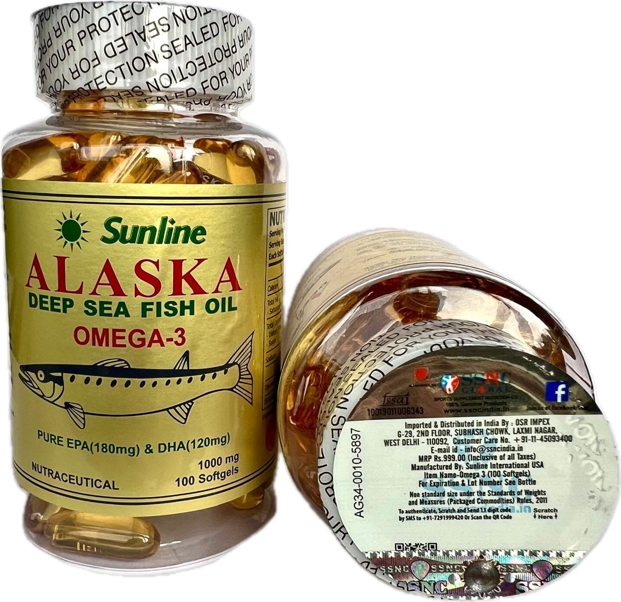 Sunline Alaska Omega-3 | Deep Sea Fish Oil | 1000Mg,100 Softgels