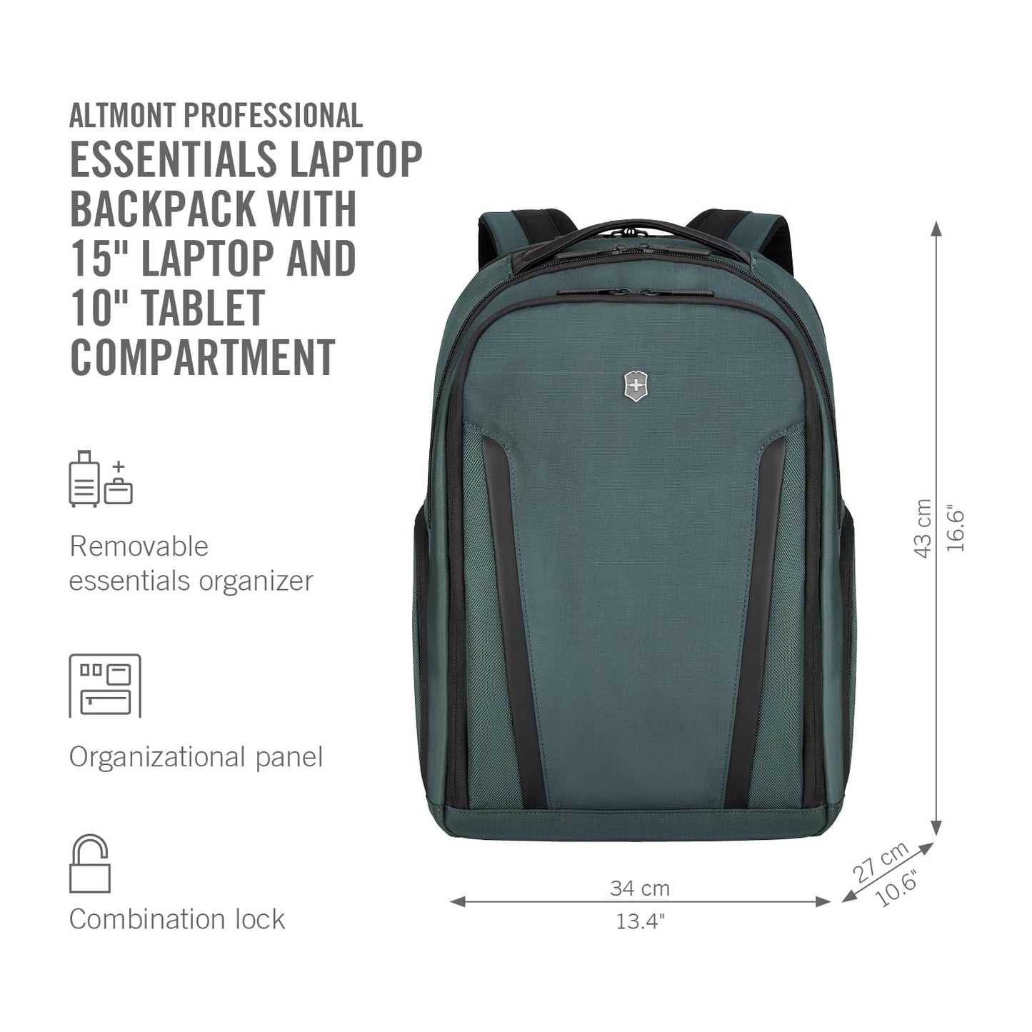 Victorinox Swiss Designed Backpack, Altmont Professional Essentials Laptop Backpack, Storm, Dedicated Laptop and Tablet Compartment, Business Travel Office Bag For Men, 24 Litres, (653290)
