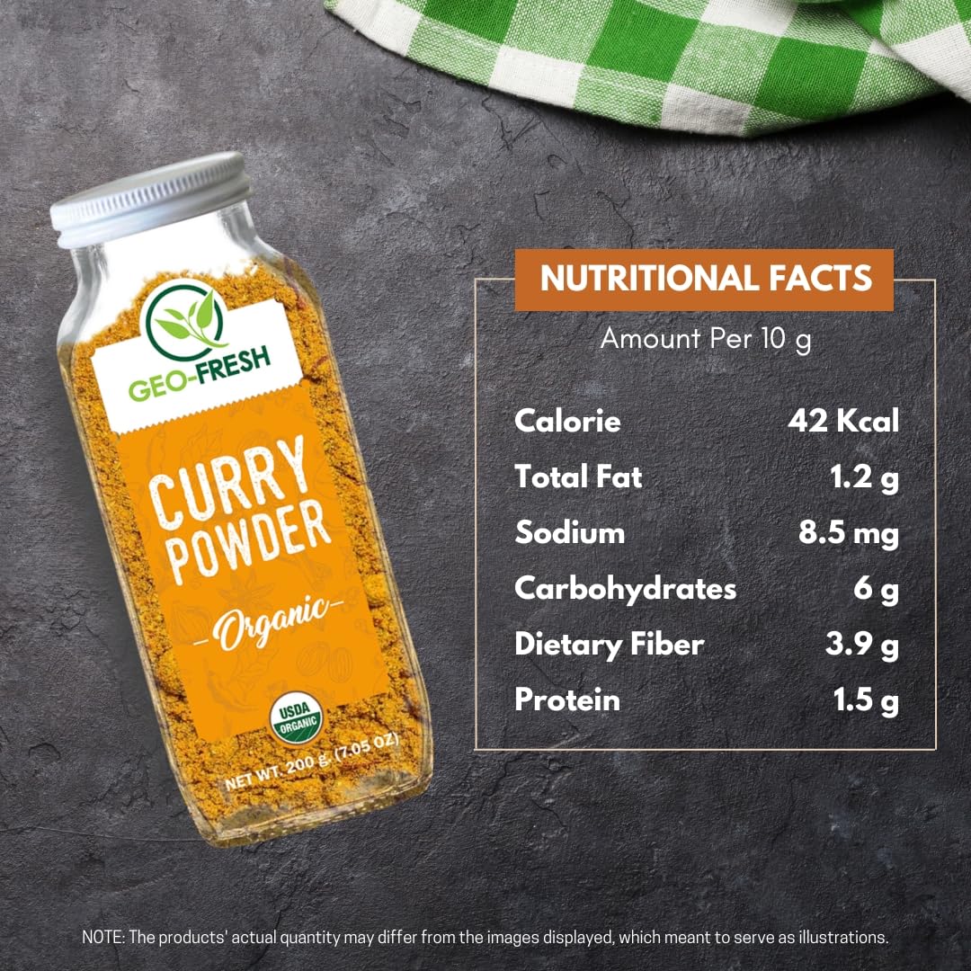 Geo-Fresh Organic Curry Powder, 200g| Blend of 15 Herbs & Spices| Spice & Masala| Enhance Flavour| No Artifical Colour & Preservatives| 100% Organic, Non-GMO, USDA Certified, Jaivik Bharat Certified