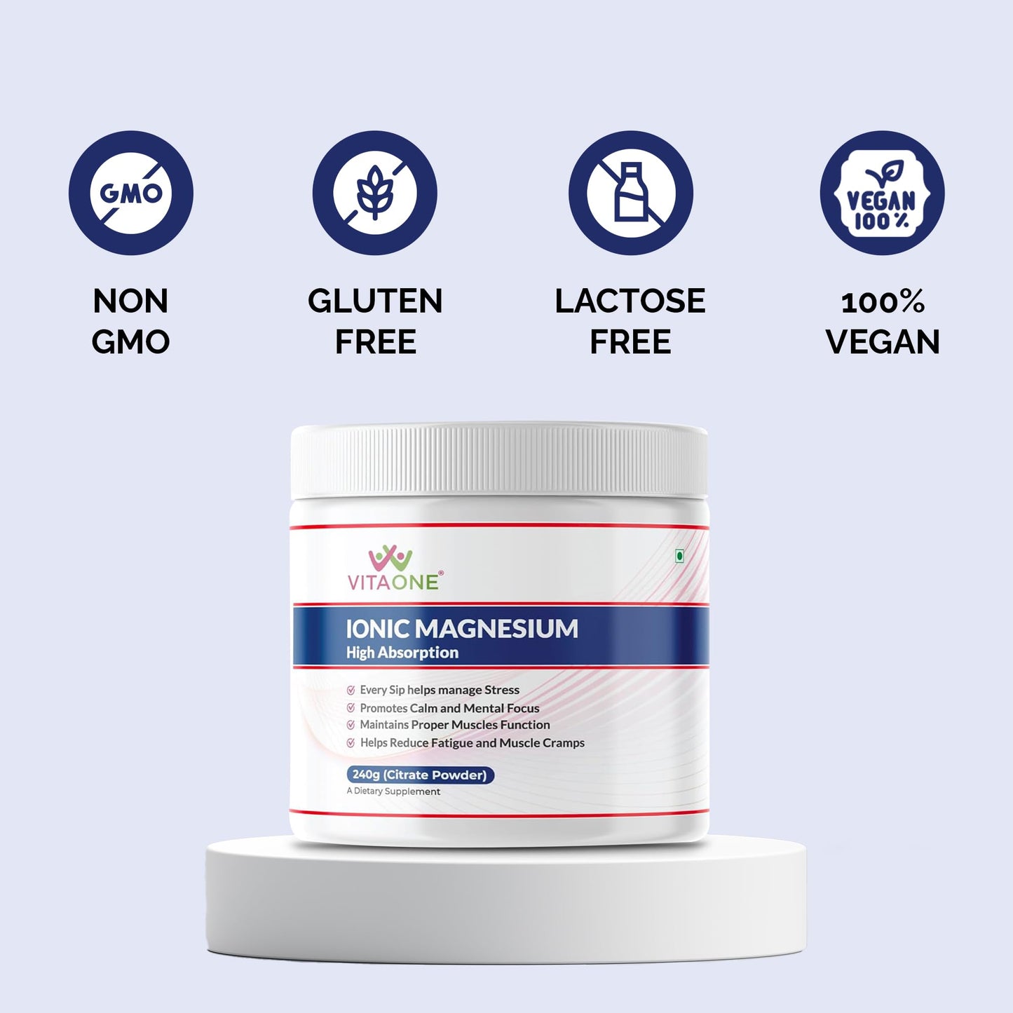 VITAONE Ionic Magnesium Powder 240g | High Absorption Magnesium Supplement for Muscle Function, Energy & Bone Support | Unflavoured, 60 Servings