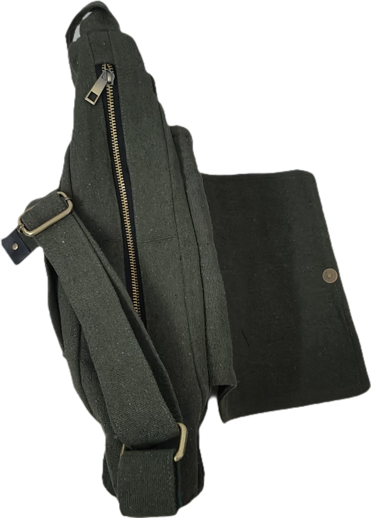 PAPYRUS String Homes Unisex PAPYRUS Handmade Messenger Bag/Pure Cotton Canvas/Brass Zipper/Antique Color Metal Fittings/Washable/Longlasting (OLIVE GREEN, MEDIUM LARGE)