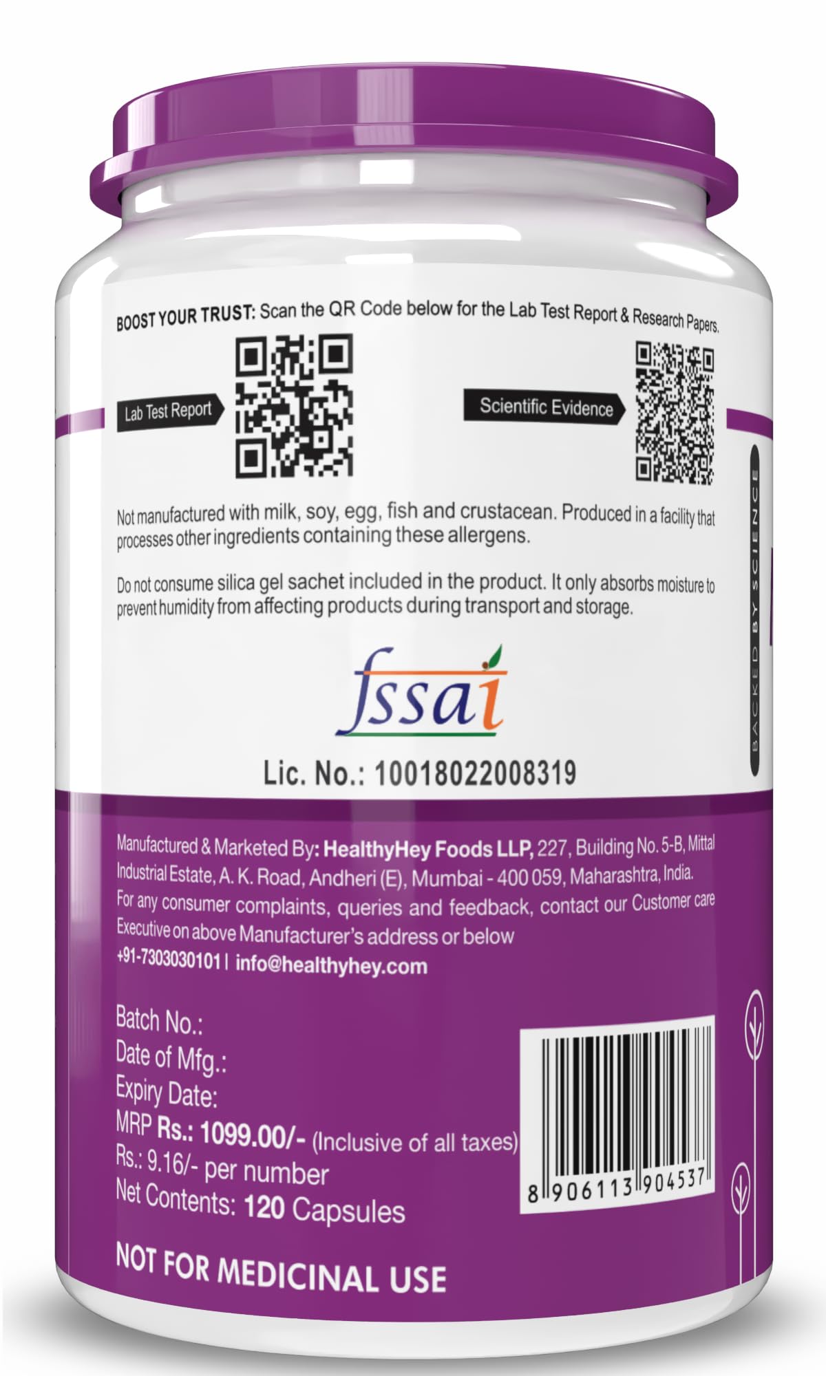 HealthyHey Nutrition Magnesium Carbonate 450mg - 120 Vegetable Capsules