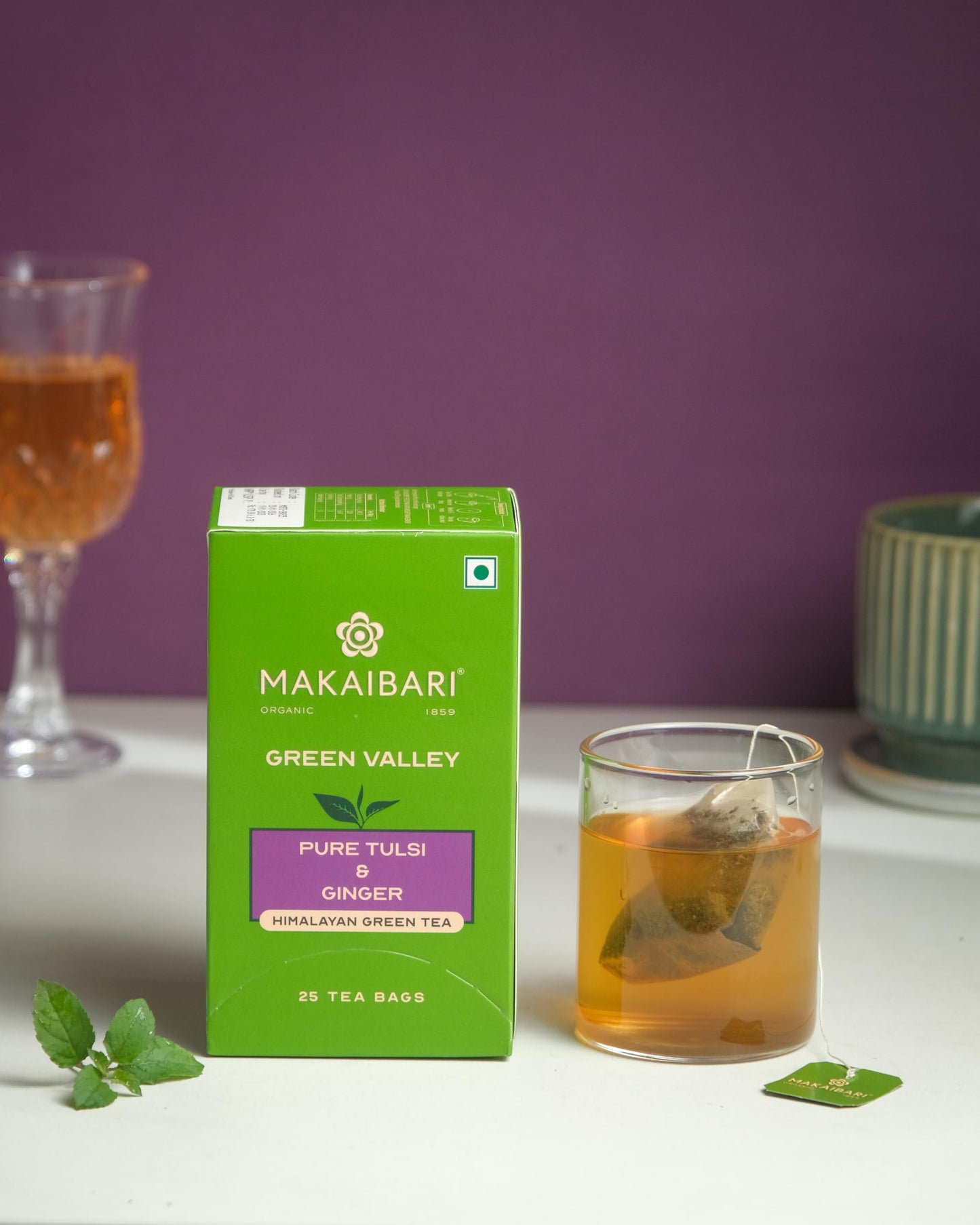 Makaibari Green Valley Apoorva Pure Tulsi and Ginger Green Tea bags | Premium Green Tea | Anti-Oxidants, Immunity Booster | 25 Tea bags | 45g