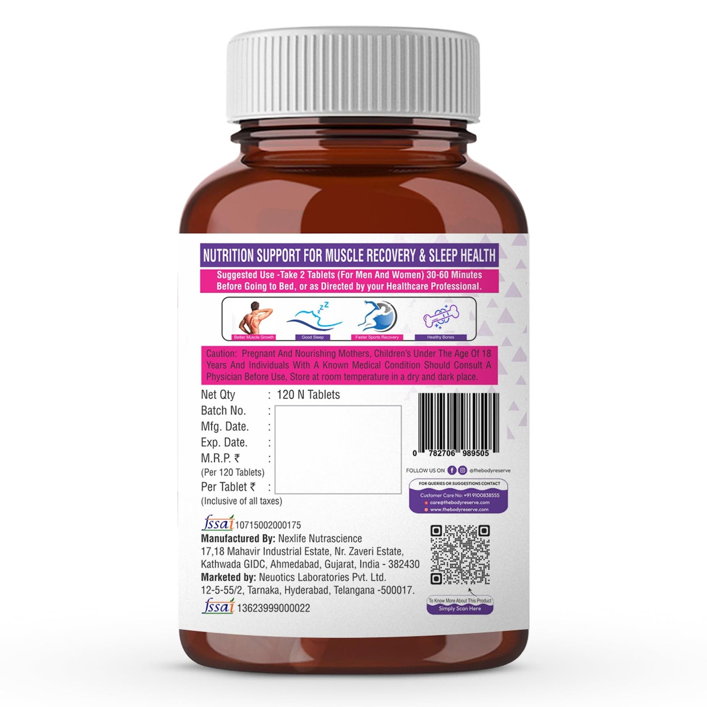 The Body Reserve Magnesium Glycinate Supplement | 2000mg Per Serving High-Absorption Chelated Form | Magnesium Supplement for Muscle & Nerve Relaxation | Sleeping Tablets for Deep Sleep | For Men & Women | 120 Veg Tablets