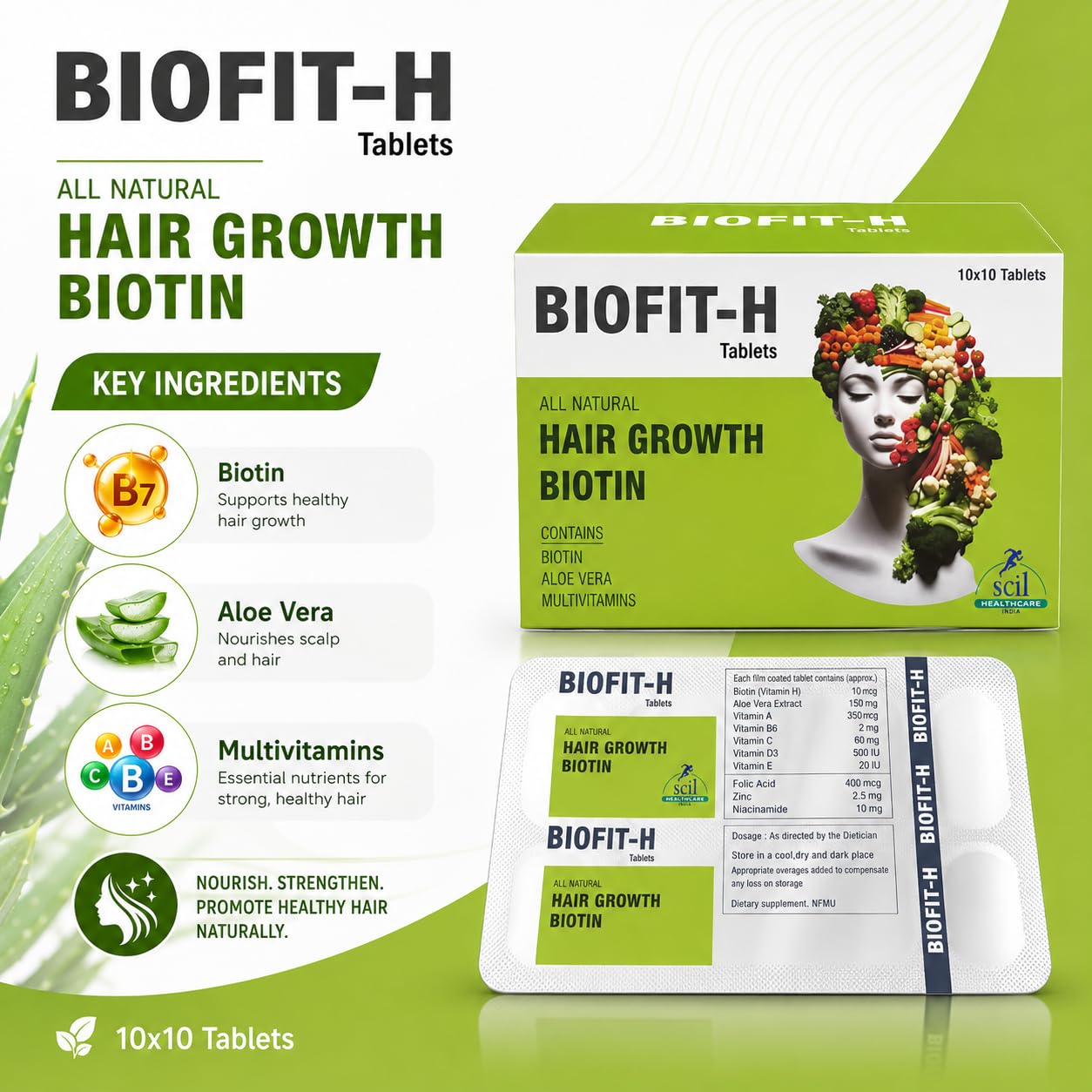 SCIL HEALTHCARE.INDIA Biofit-H Natural Hair Growth Biotin Supplement Tablets | Daily Hair Care Formula with Essential Nutritional Support