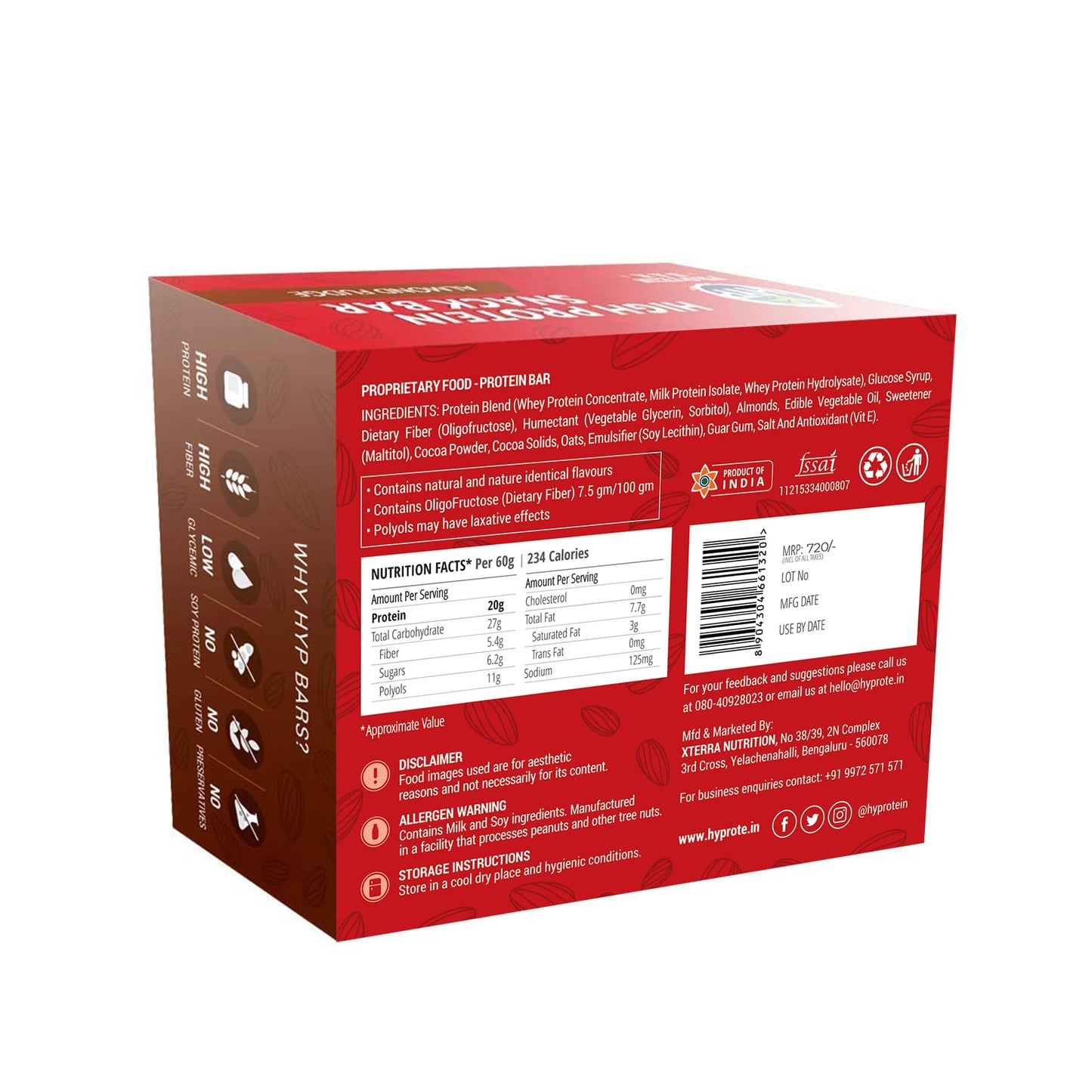 HYP Meal Replacement Whey Protein Bar Pack of 6 (60g x 6) Almond Fudge- image 7