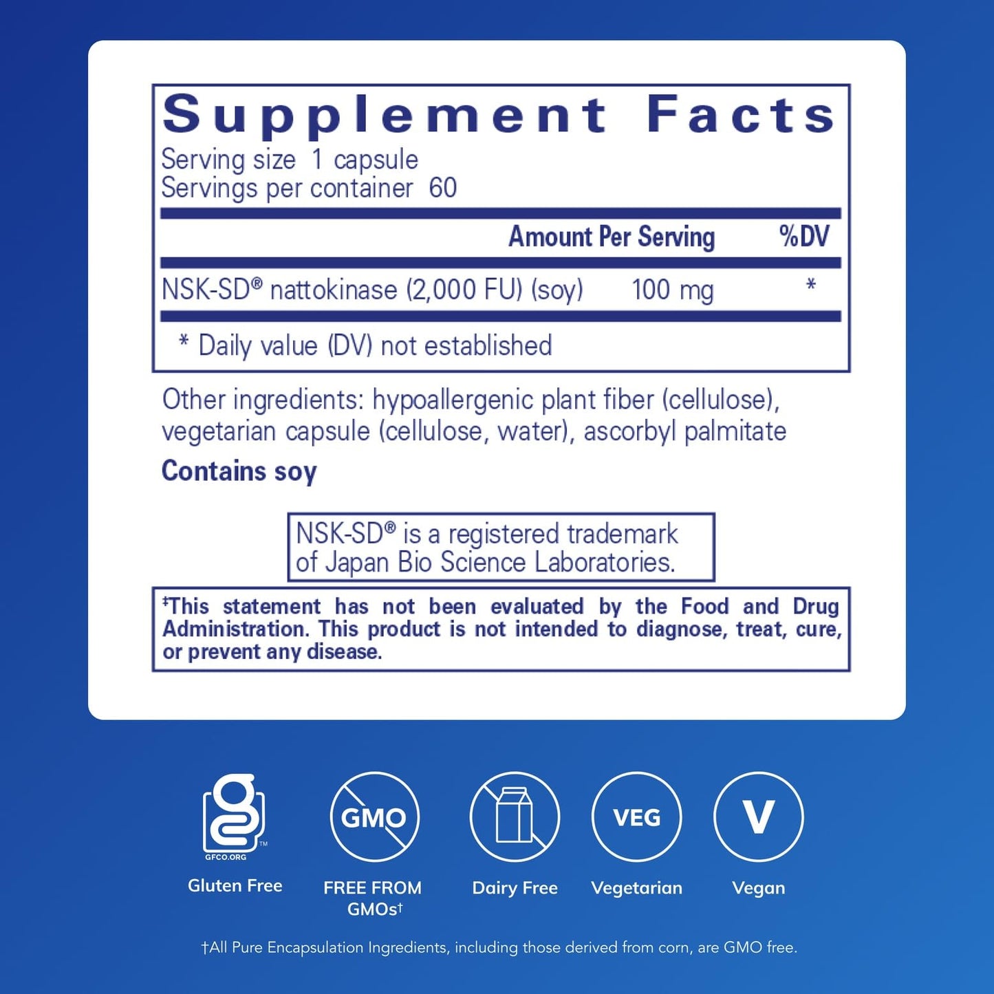 Pure Encapsulations - NSK-SD - Nattokinase 100 mg - Enzymes to Promote Healthy Blood Flow, Circulation, and Blood Vessel Function* - 60 Capsules