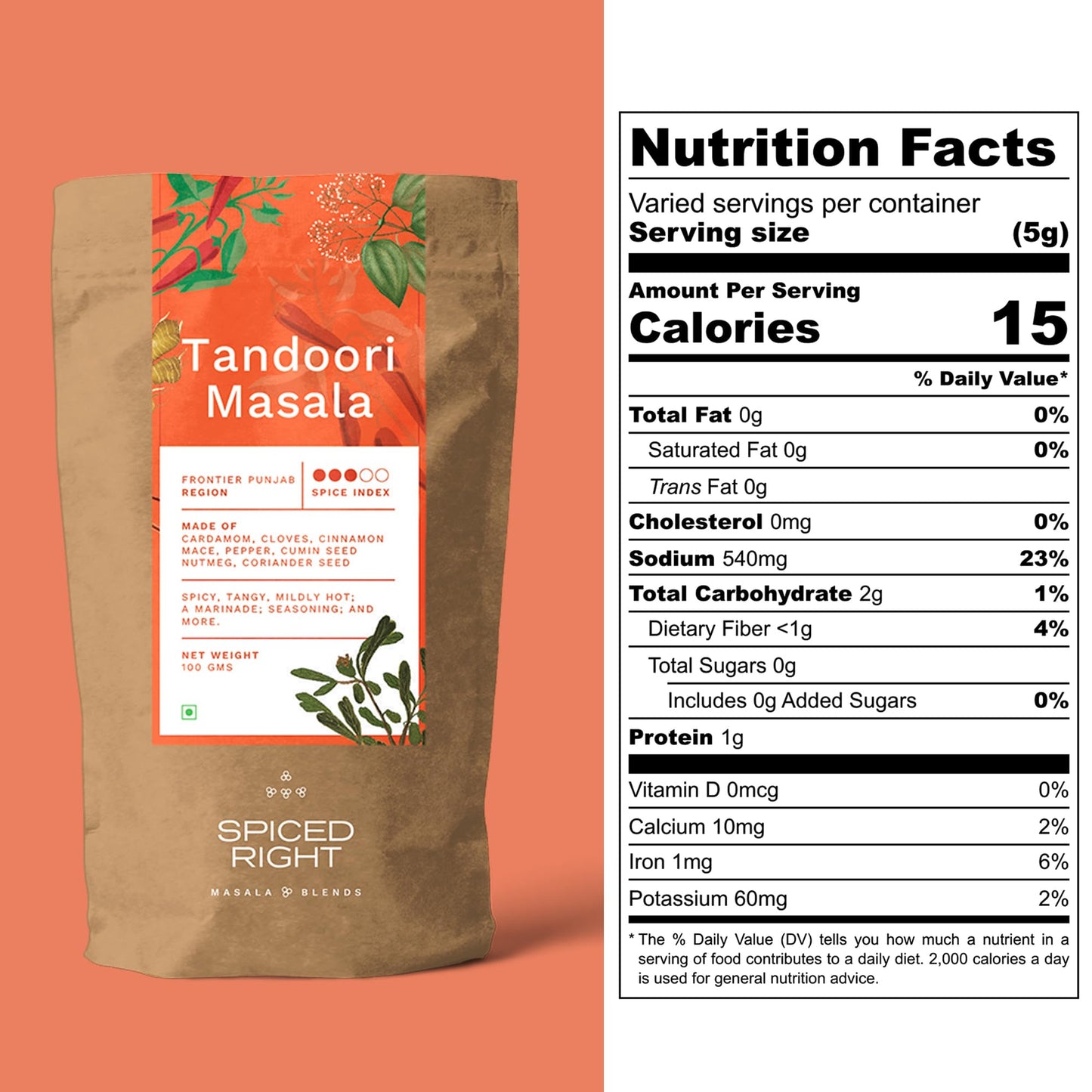 Spiced Right Tandoori Masala: 100g of Rich, Smoky Powder Masala with Garlic for Tikka, Tandoori Chicken & Paneer – Vibrant Red, Perfect for Marinating.