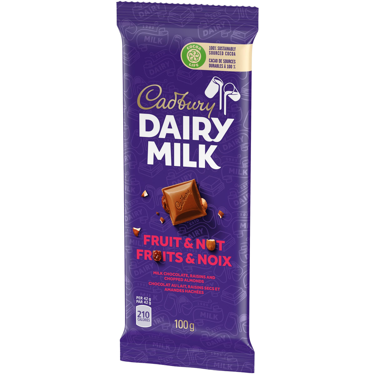 Cadbury Dairy Milk Chopped Fruit & Nut Chocolate Bar, Classic Creamy Taste, 100% Sustainably Sourced Cocoa 95g (From UK)