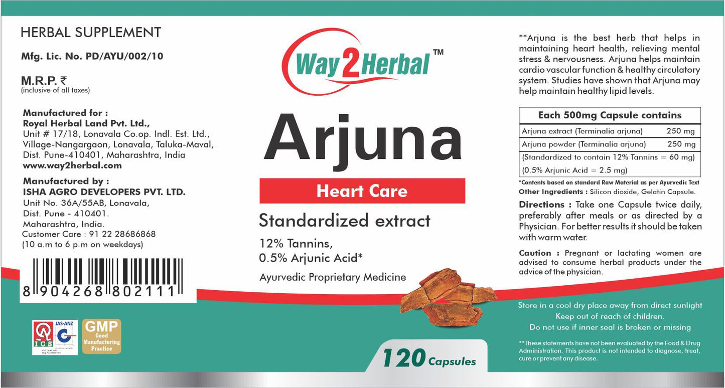 Way2Herbal Arjuna Heart Care 500mg - 120 Capsules- image 5