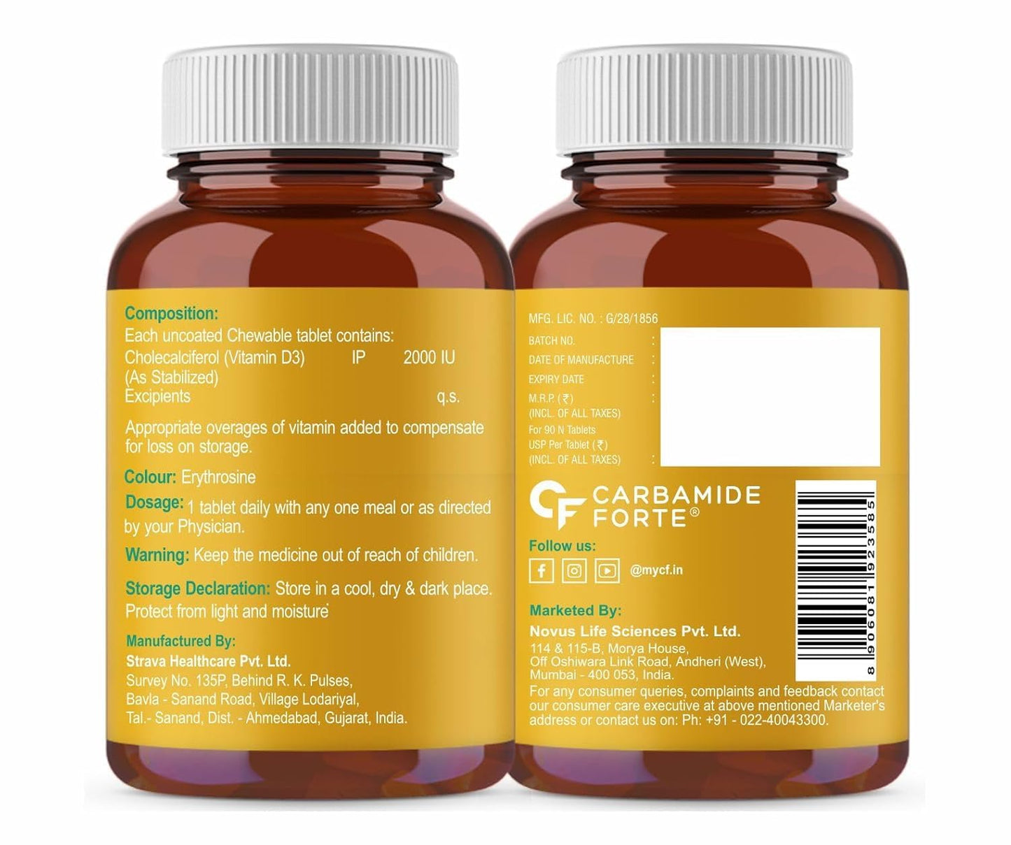 Carbamide Forte Vitamin D3 2000IU | Vitamin D Tablets | D3 supplement - Cholecalciferol for Bone & Immune Health | Vitamin D3 Tablets for Women & Men | Raspberry Flavour - 90 Tablets
