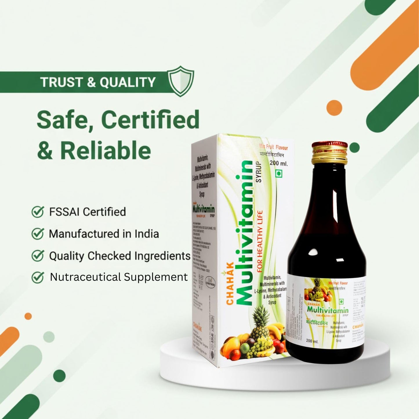 CHAHAK Multivitamin Syrup 200 ml (Pack of 2) | Multivitamin & Multimineral with L-Lysine, Methylcobalamin & Antioxidants | Mixed Fruit Flavour | Daily Nutritional Supplement for Adults