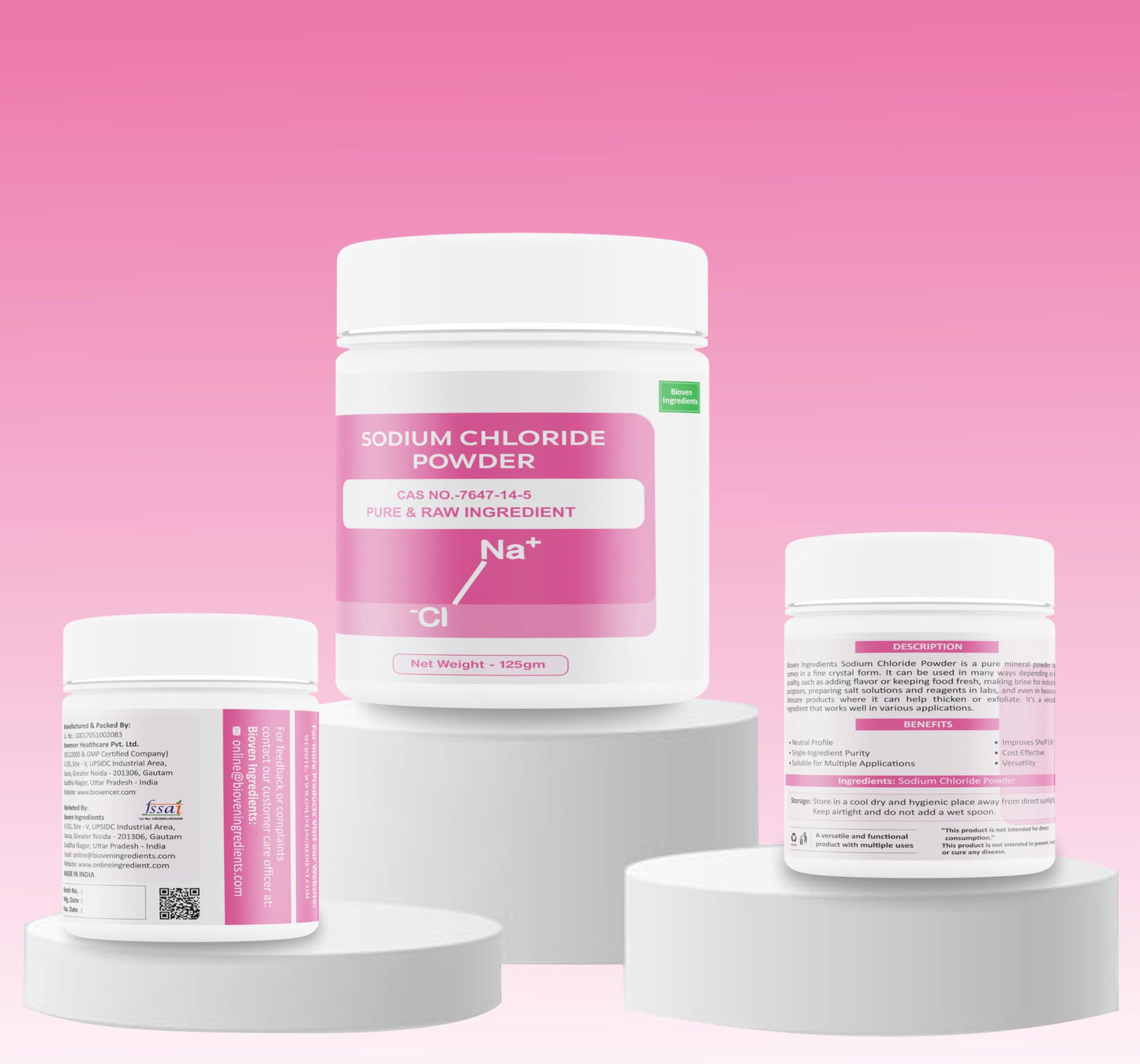 Bioven Ingredients Sodium Chloride Powder, Pure Supplement, 125gm
