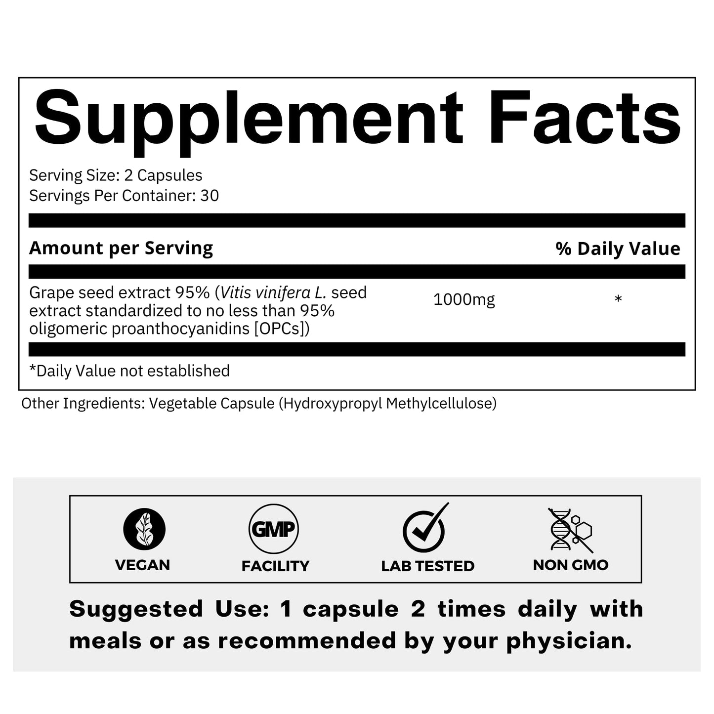 FOLIUS LABS Grape Seed Extract 500mg - 95% OPCs Polyphenols - High Strength Grape Seed Supplement - Support cardiovascular health – 60 Capsules