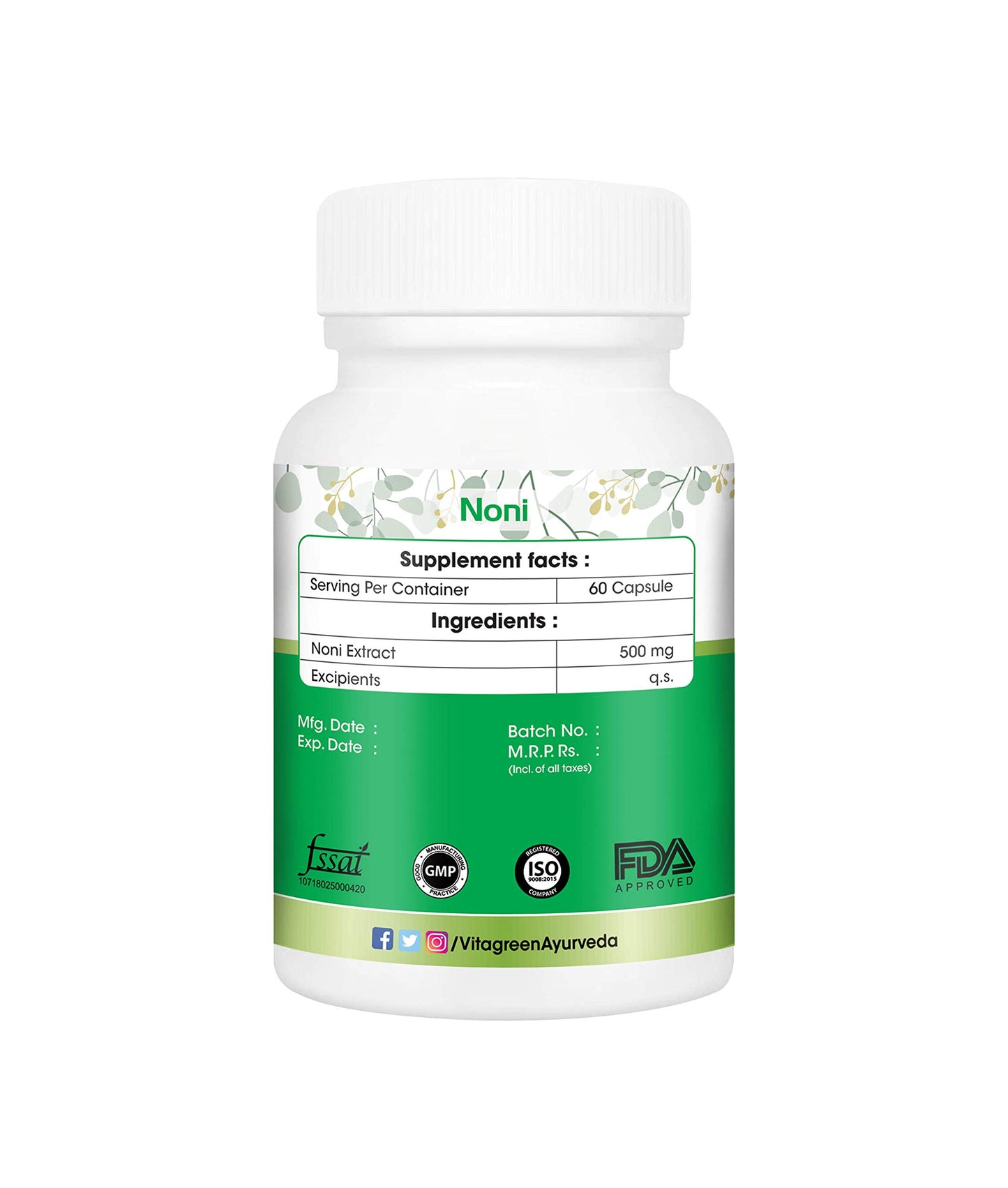 VitaGreen 100% Natural Noni Capsules(60 capsules,500mg) - Pack of 1- image 5