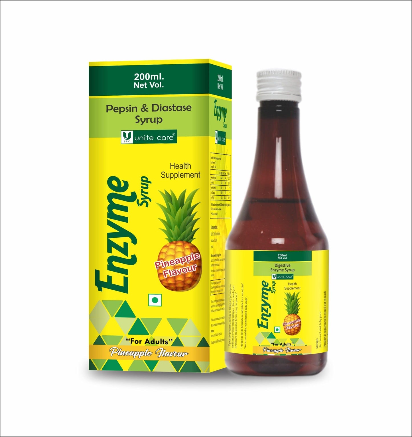 Unite Care Enzyme Pepsin Syrup, Pineapple Flavour, 200ml, Health Supplement for Adults | Quick Relief from Indigestion, Heartburn, Bloating, Acidity & Gas |100% Ayurvedic | Improves Digestion & Gut Health