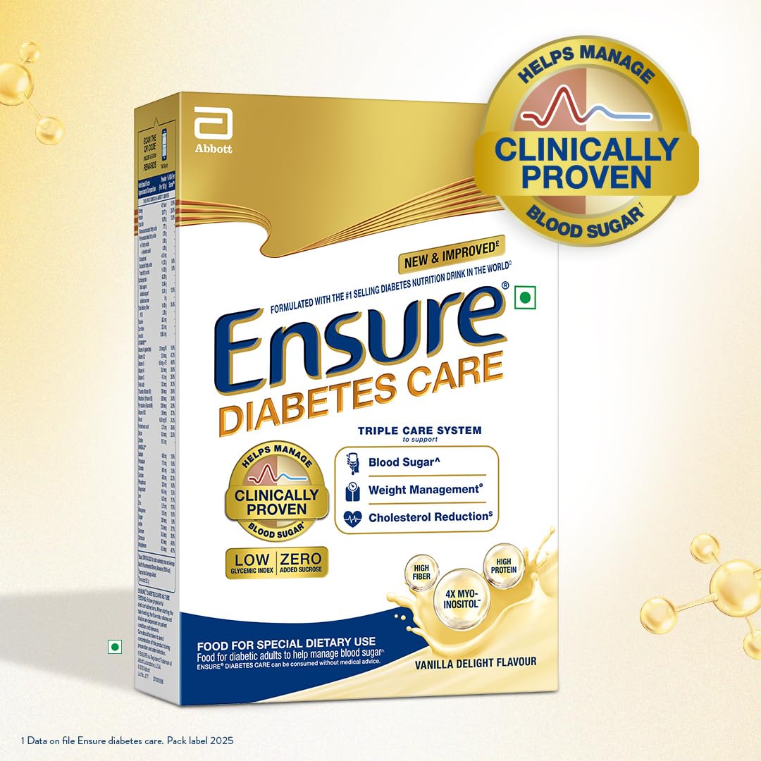 Ensure Diabetes Care Vanilla 375gm |Support Blood Sugar, Weight Management, Cholestrol Reduction |High Protein, High Fibre, 4 Myo-inositol |Zero Added Sucrose