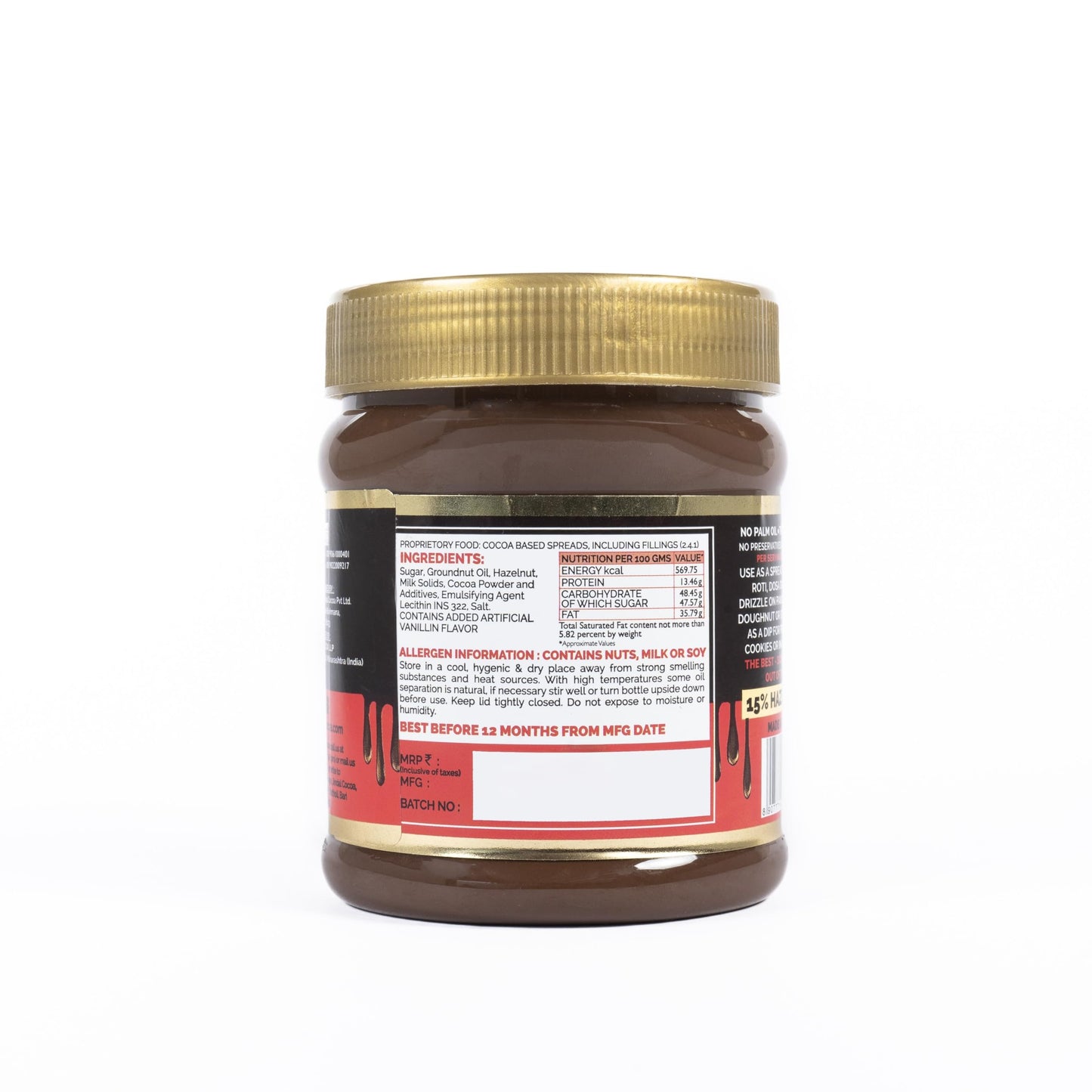 Jindal Cocoa Hazelnut Spread - 320g | Chocolate Spread for Kids | No Palm Oil | 15% Hazelnuts | Chocolate Spread without Palm Oil | No Artificial Preservatives & Trans-Fat | Healthy Chocolate Spread