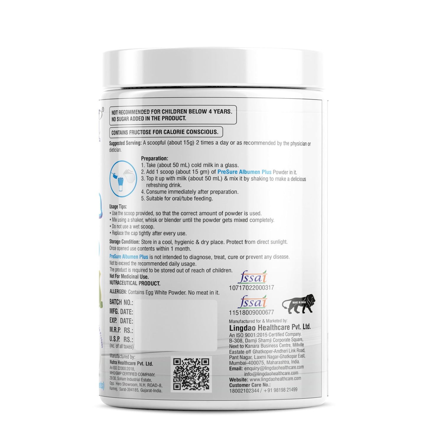 PreSure Albumen Plus Supplement with Glutamine Whey Protein Powder for Athlete, Sports Person, Gymnast, Triathlon (400 g, Mango)