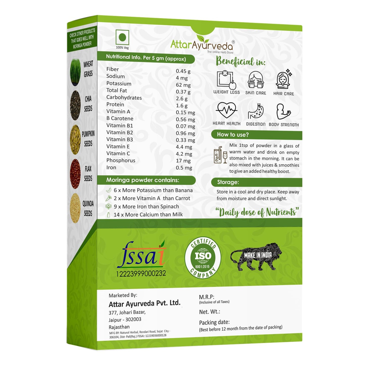 Attar Ayurveda Pure Moringa Leaf Powder -400 Grams- image 7