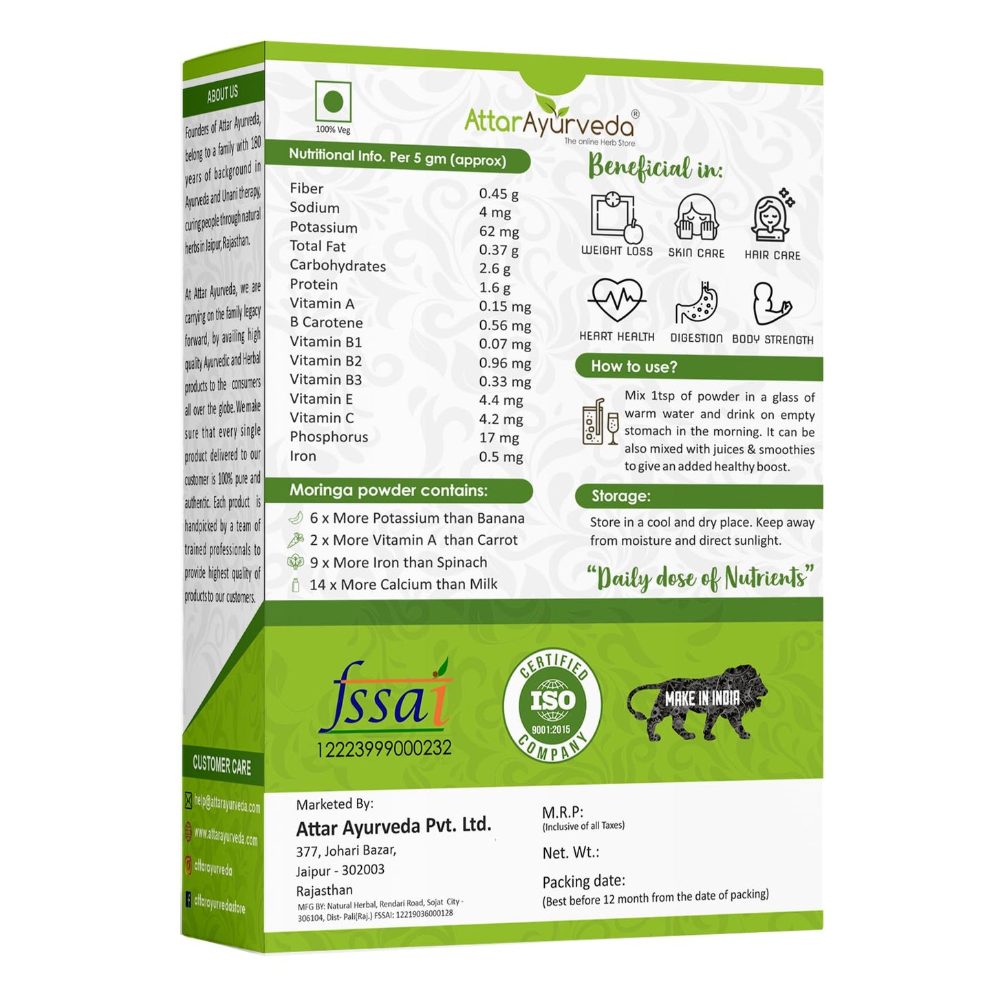 Attar Ayurveda 100% Moringa Leaf Powder (200g) | Drumstick Leaf powder- image 8