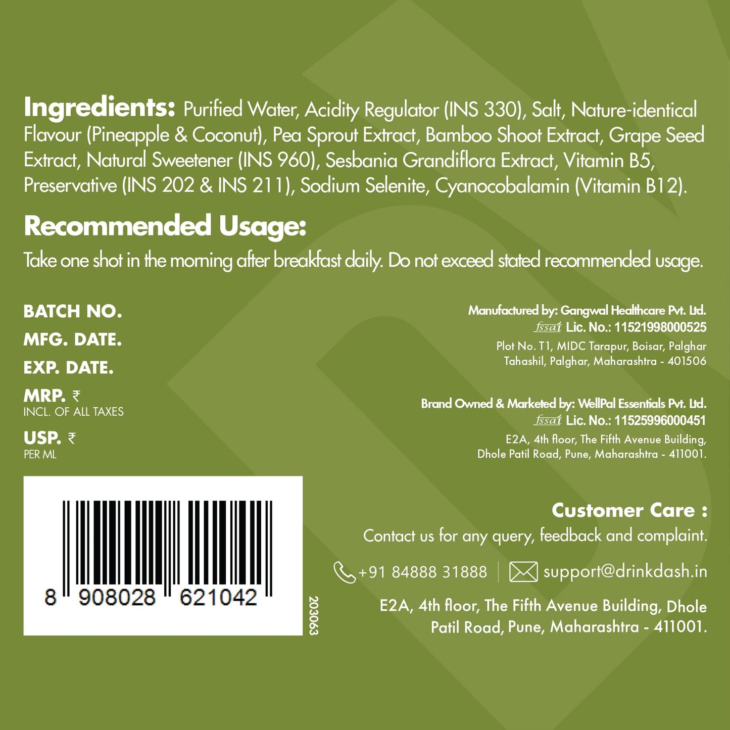 DASH OF VOLUME Hair Growth Shots | Targets Hair Thinning, Hair Fall & Weak Roots | Supports Hair Growth & Volume | Pack Of 6 (6x60 ML) Wellness Shots