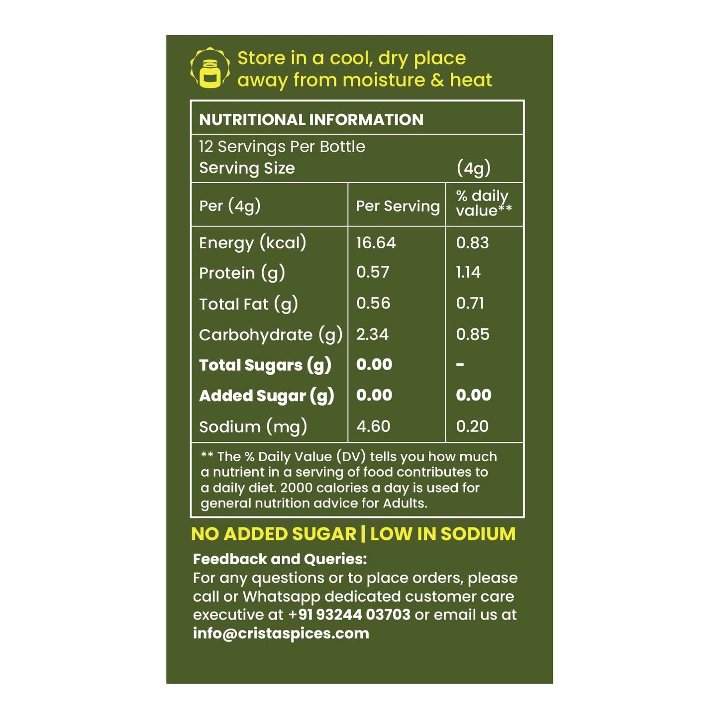 CRISTA KhatMeeth Gujarati Dal Masala Blend | No Onion | No Garlic | Vegan | Low in Sodium | Zero added Colours, Fillers, Additives & Preservatives | 50 gms