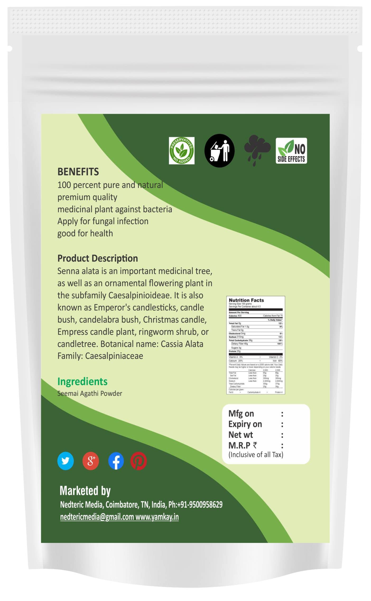 Yamkay Seemai Agathi Keerai Powder (Alata Cassia Leaves) | Agasti Agast- image 7