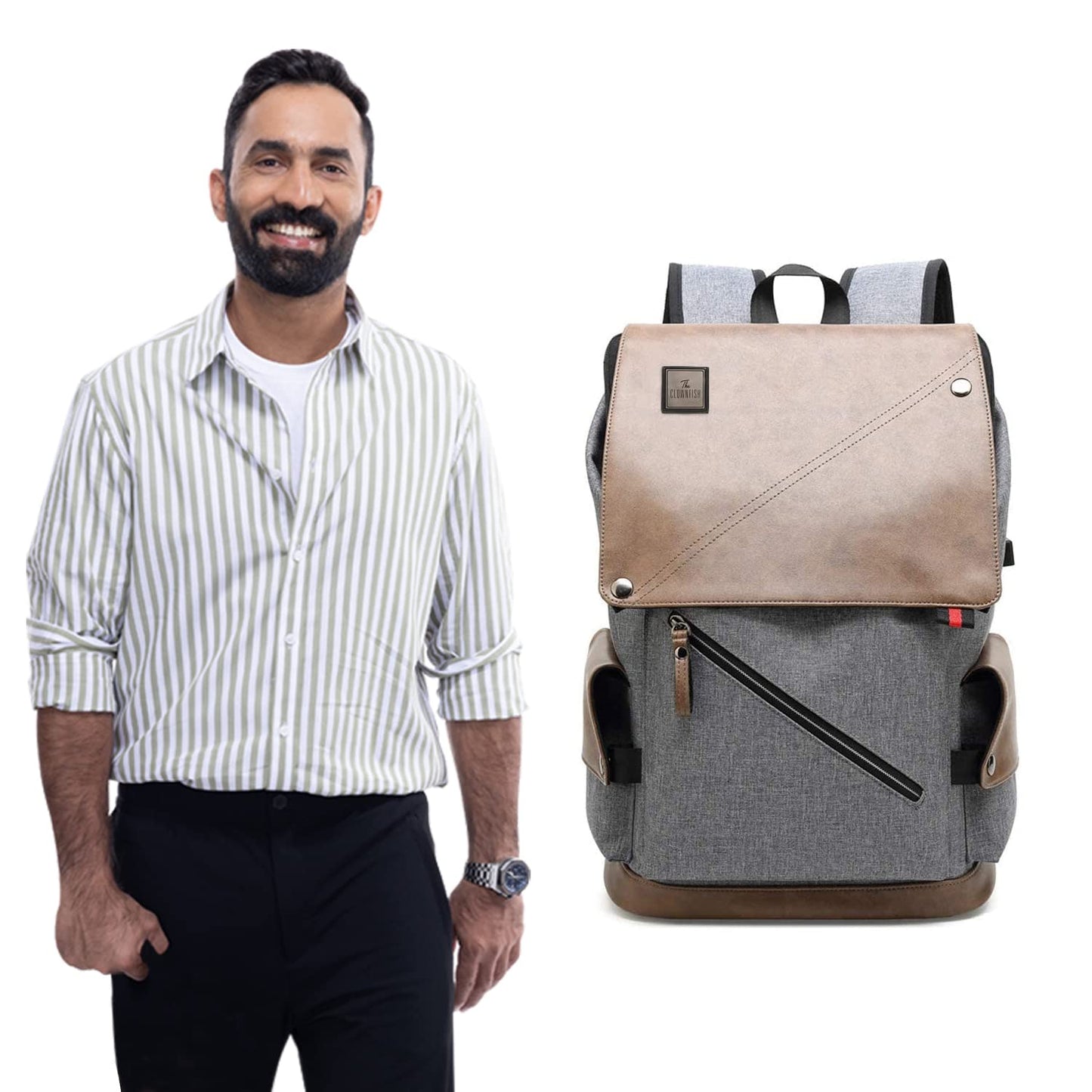 The Clownfish Unisex Backpack for Laptop 15.6 inch Bag (Grey with Khaki- image 6