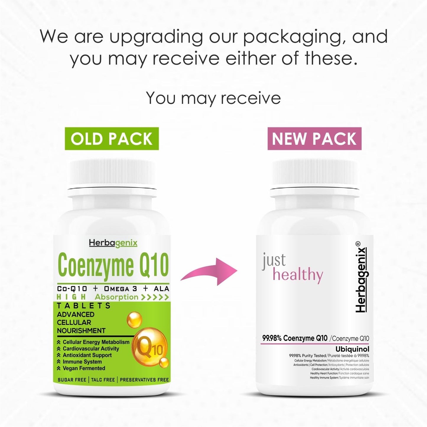 HERBAGENIX Coq10 Coenzyme Q10 300mg With Alpha Lipoic Acid Ala, Omega 3 Fatty Acid, Lycopene, Bioperine And Vitamin B1, B2 And B6 To Good Health Supplement-60 No Sugar Veg Tablets (No Capsule)