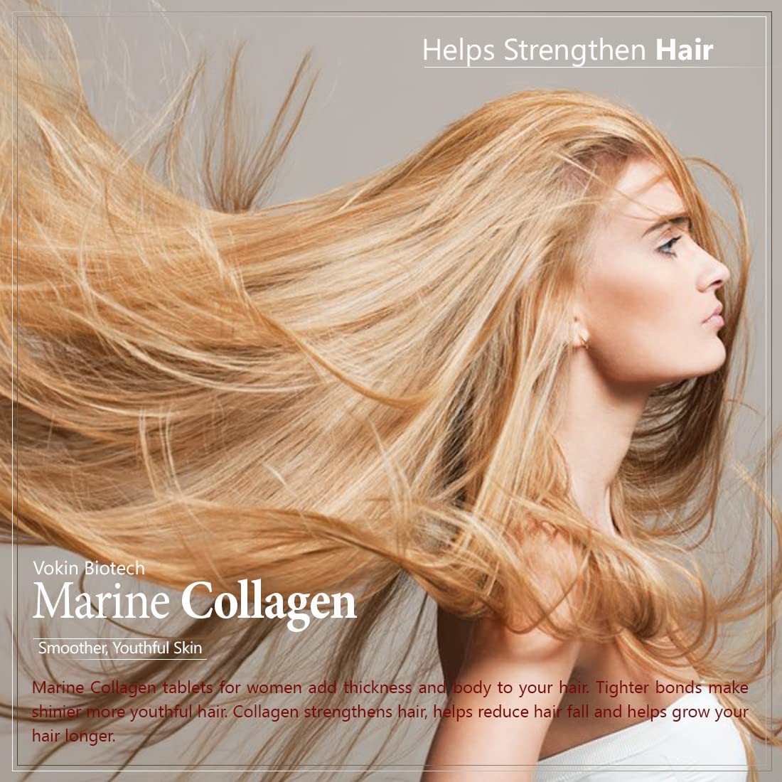 Vokin Biotech Marine Collagen 3000Mg With Biotin & Vitamin C For Skin|Hair|Nails (180 Tablets), 200 grams