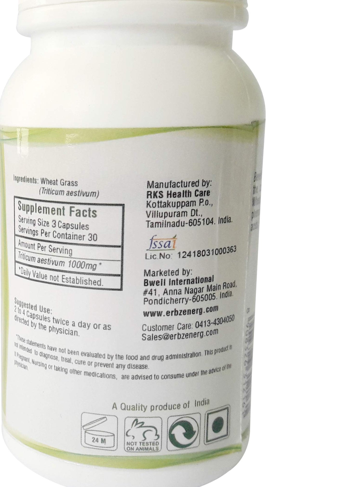 ERBZENERG Organic WHEATGRASS 90 Capsules | Pack of 1